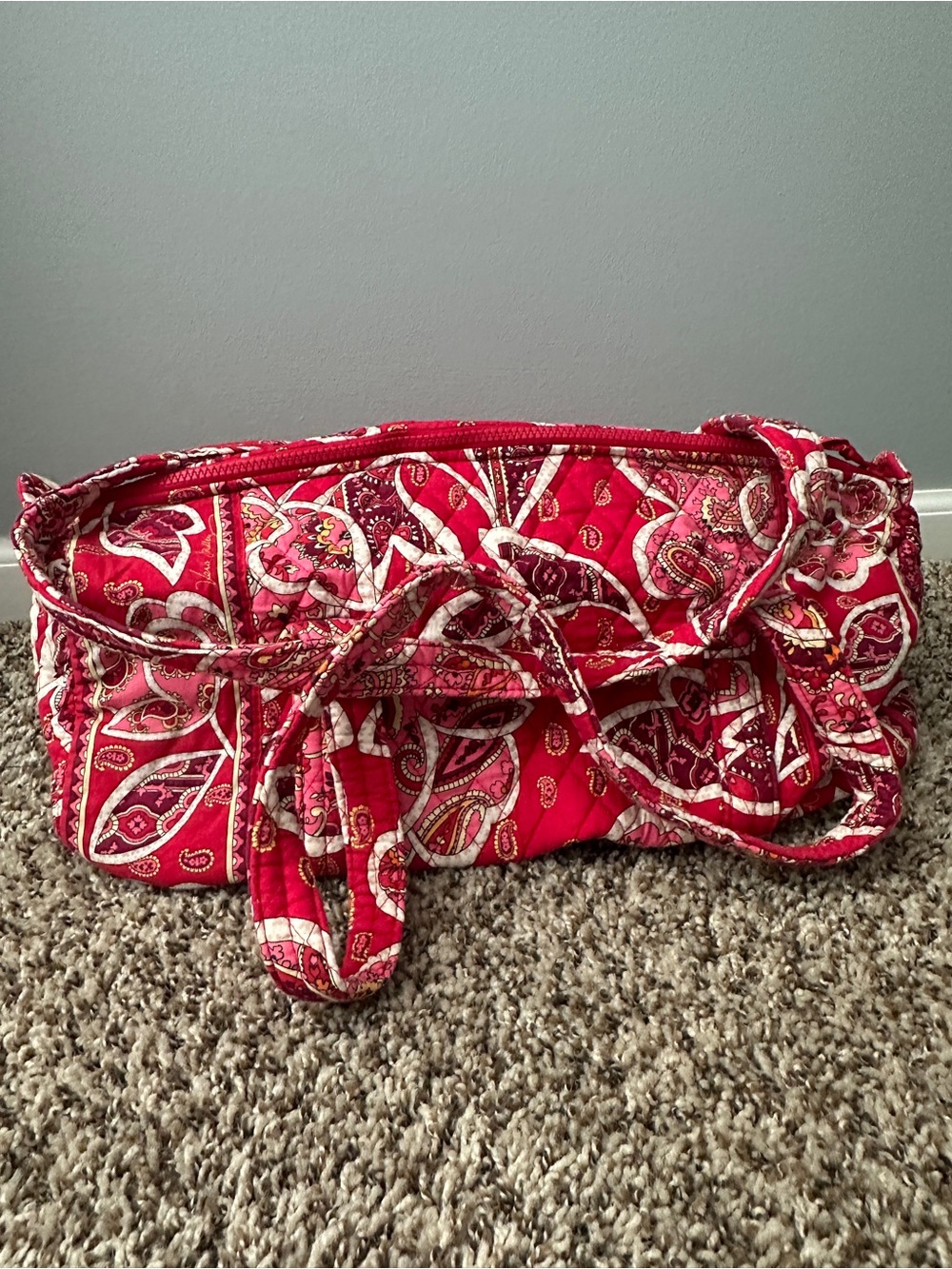 Vera Bradley Berry Pink Paisley Quilted Shoulder Travel Bag